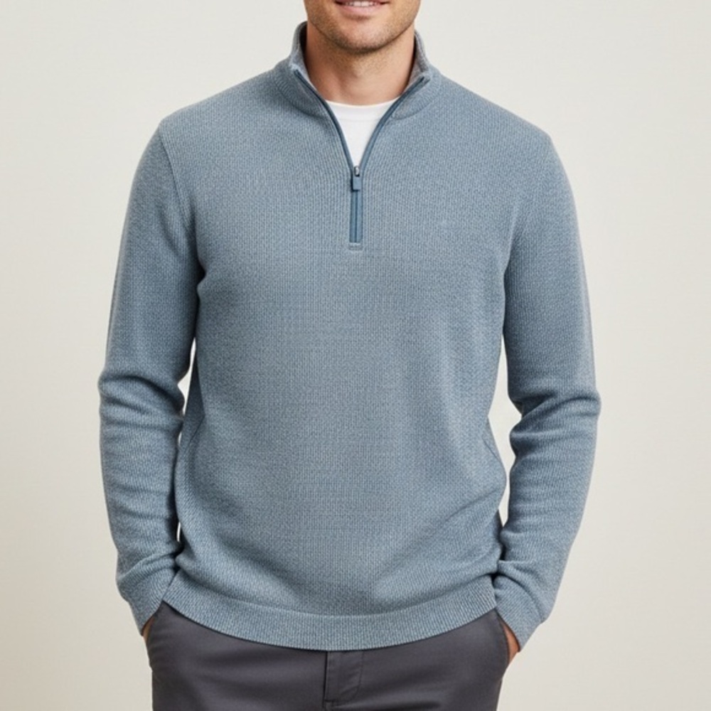 RHONE Commuter Quarter Zip Pullover Sweater Heather Blue S